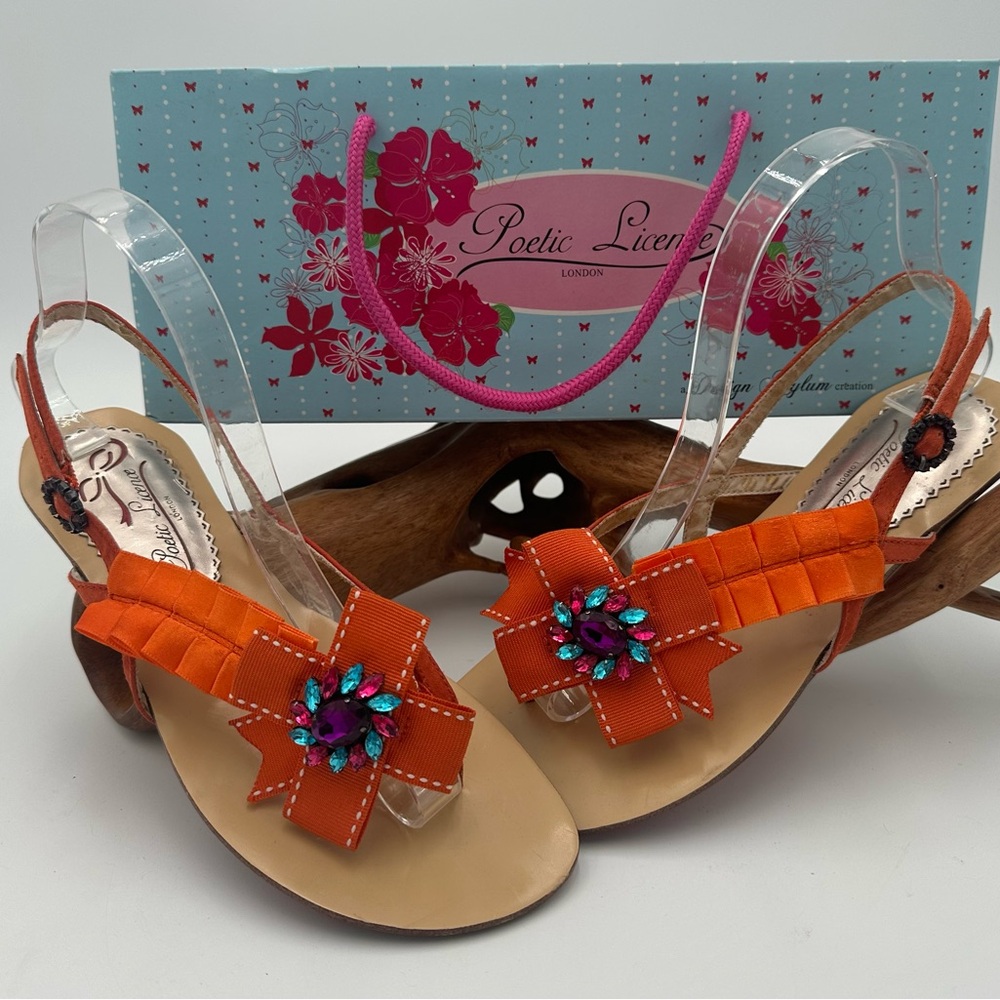 Poetic License Bejangled Sandles | Orange | Bow & Rhinestone Embellished w/Box
